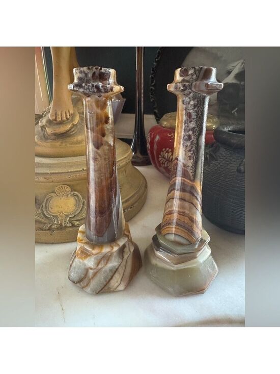 Other - Vintage Caramel Slag Marble Candlestick Holders – Set of 2